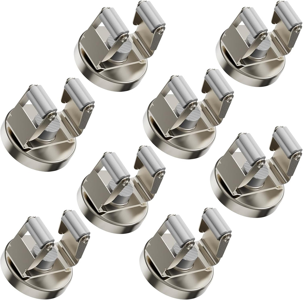 ULIBERMAGNET Magnetic Mop Broom Holder,Heavy Duty Movable Magnetic Tools Holder,Anti-Slip Magnet Mounted Utility Storage Mop Shovel Hanger for Garage, Kitchen, Laundry, Garden(8 Pack/Silver)
