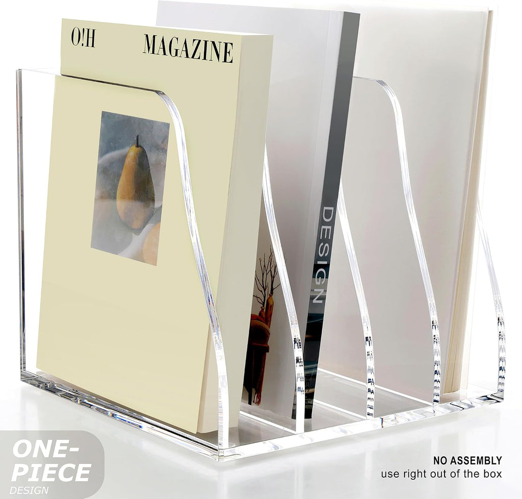 SANRUI Acrylic Desk File Organizer, Clear Magazine File Holder 4 Slot