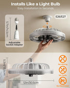 Socket Ceiling Fan Light with Remote and Extender, Small Light Bulb Fan