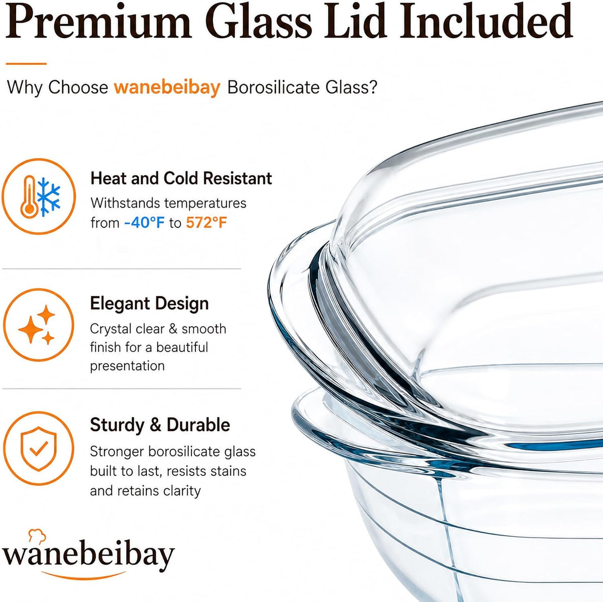 Borosilicate Glass Baking Dish with Glass Lid (3.2, Quarts)