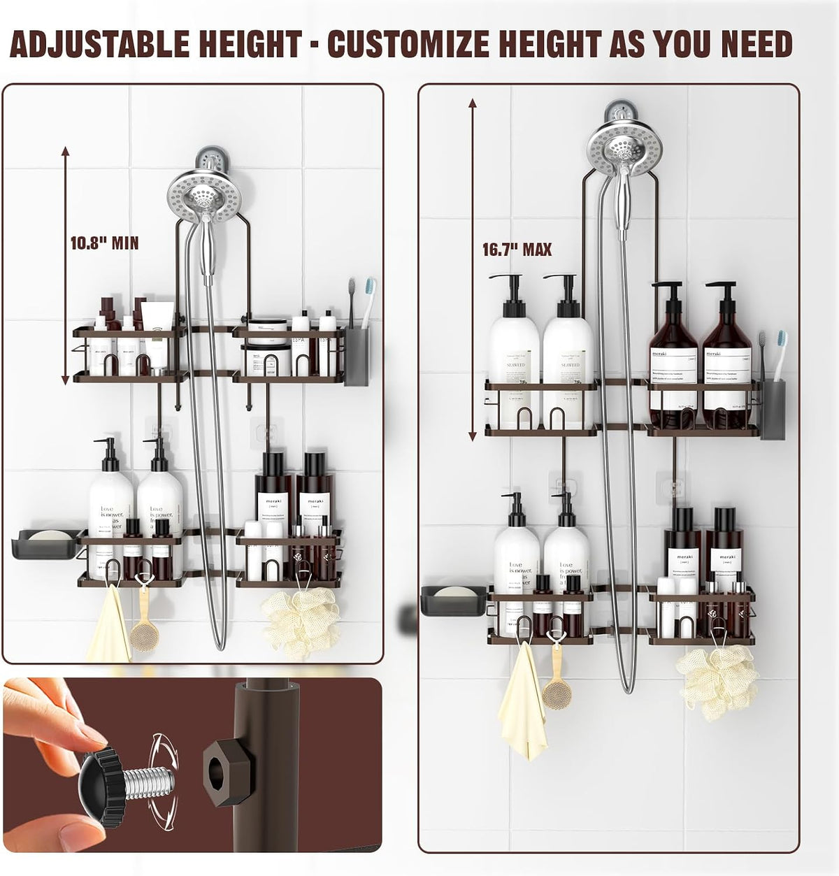Adjustable Shower Caddy Hanging for Handheld Showerheads, Bronze