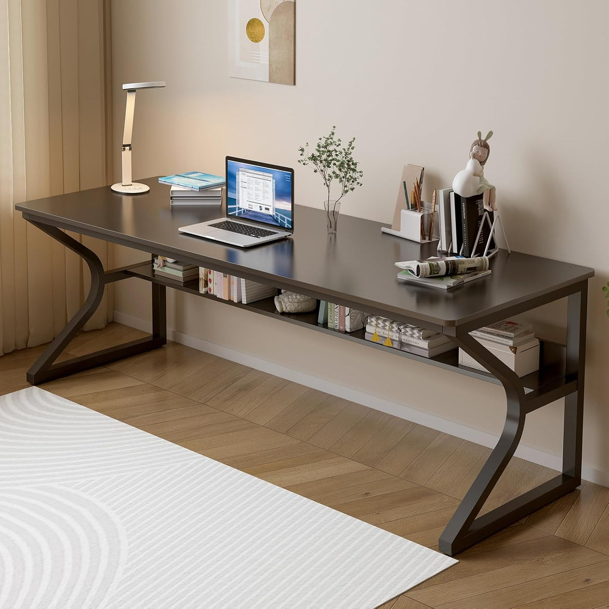 OSCHF 71-Inch Extra Long Desk with Storage Shelf, Warm White