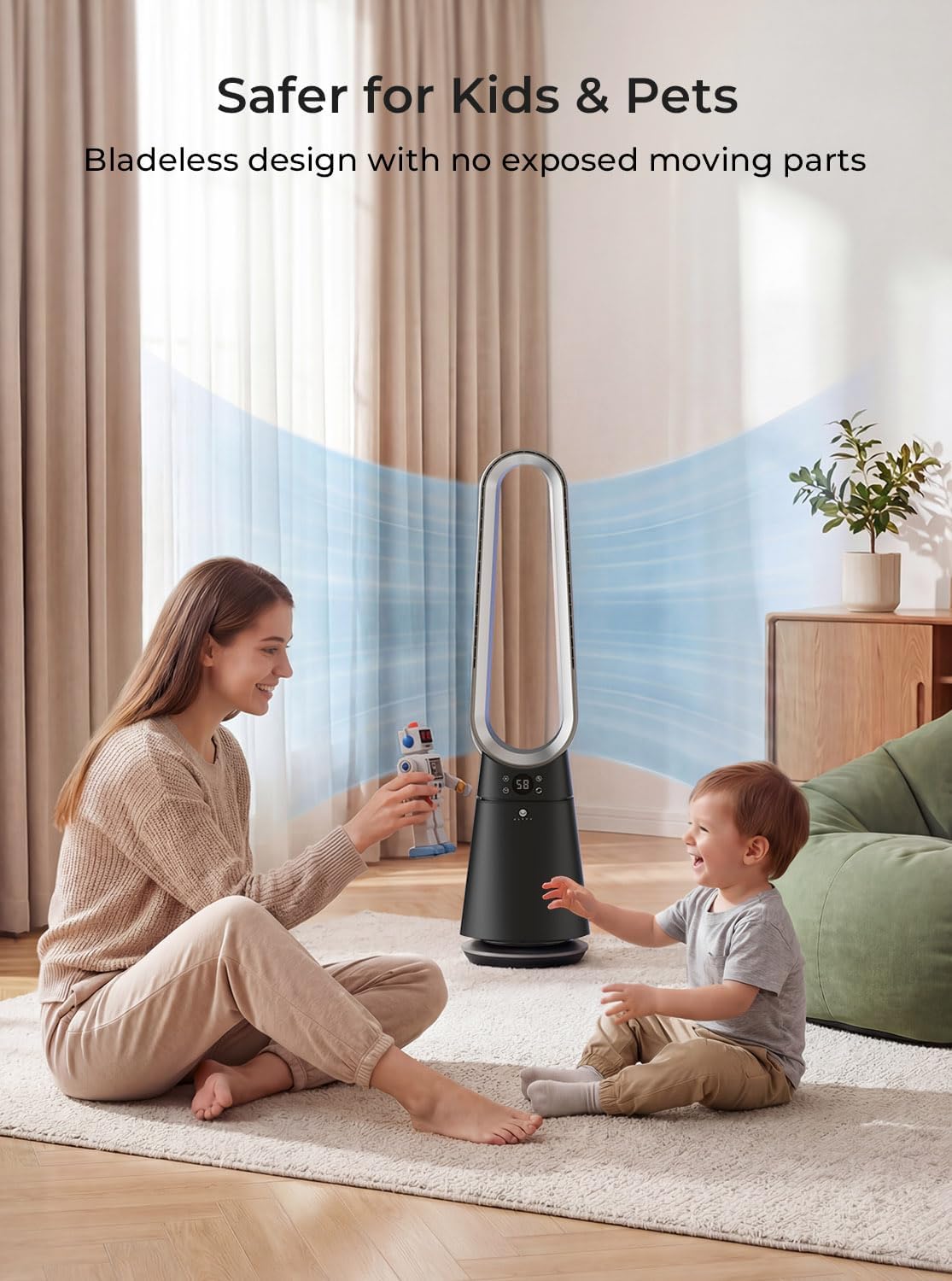 ULTTY Bladeless Tower Fan for Bedroom, 20 Speeds 3 Modes, Standing Fan with Remote, 8H Timer, 38" Quiet Tower Fan, 120° Oscillation, Powerful 25ft/s Airflow Cooling Floor Fan for Home Office, Black