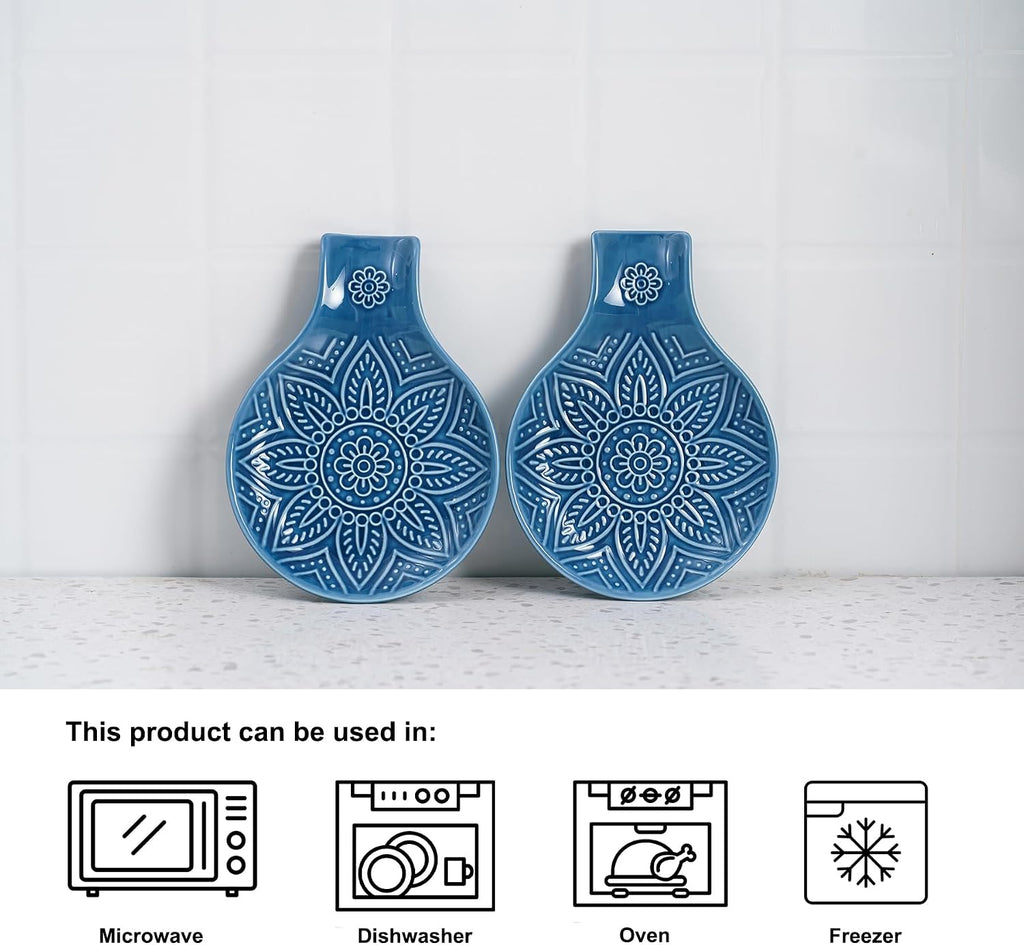Ceramic Spoon Rest, 7.48 Inches Spoon Holder for Kitchen Counter, Kitchen Accessories, Dishwasher Safe, Dark Blue