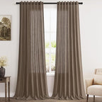 Light Brown Linen Curtains 120 Inch Extra Long by Nanspring