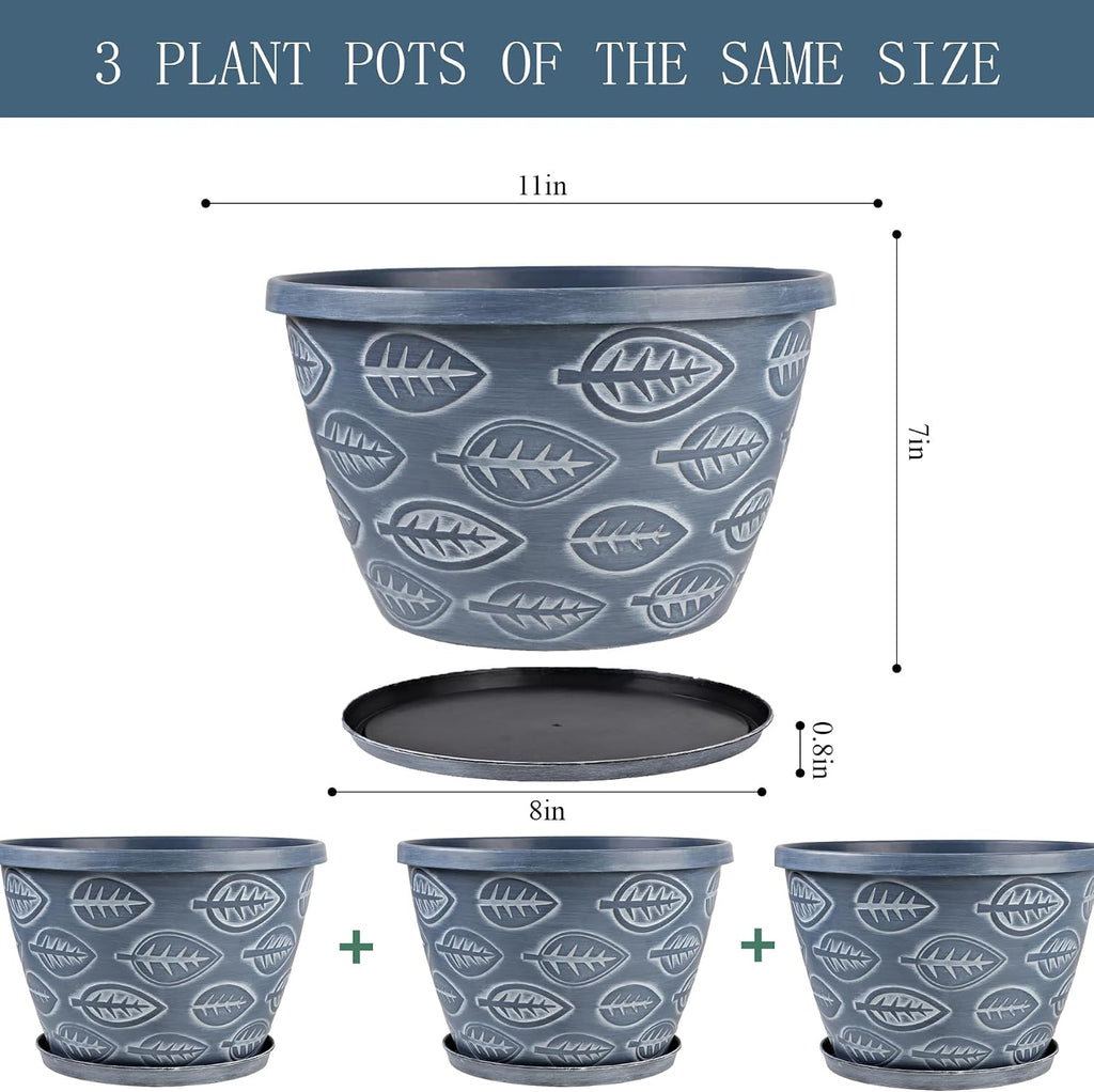Outdoor Flower Pots Set of 3, 11 Inch, Blue