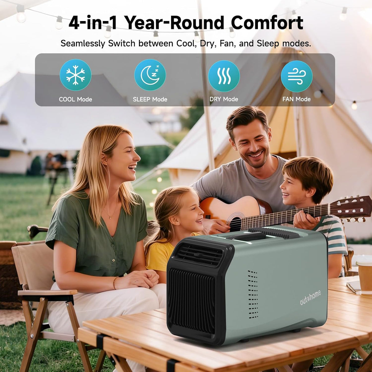 OUTOHOME Tent Air Conditioner, 5100 BTU AC110V Quiet 4-in-1 Free Standing Cooling Portable AC Camping for rooms up to 200 sq ft, 24h Timer for Camping Tent, Truck, Outdoor or Home Use