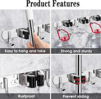 AceMining Broom Holder Wall Mount, 3 Racks 4 Hooks Heavy Duty Mop Organizer