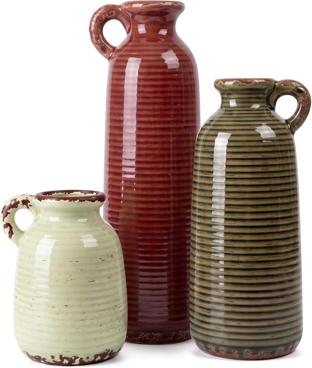 Antique Crack Glazed Ceramic Vase Set (3 Pieces)