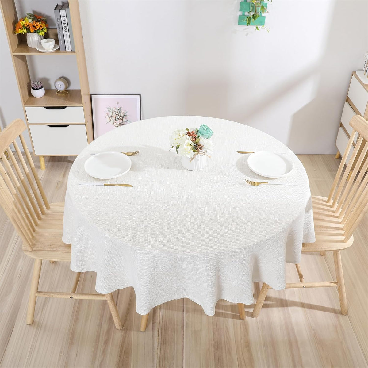 Rakila Linen Textured Round Tablecloth Solid Color Cotton Linen Heavy Duty Fabric Water Resistant Table Cover for Dining, Farmhouse, Kitchen, Tabletop Decoration (48inch, Light Gray)