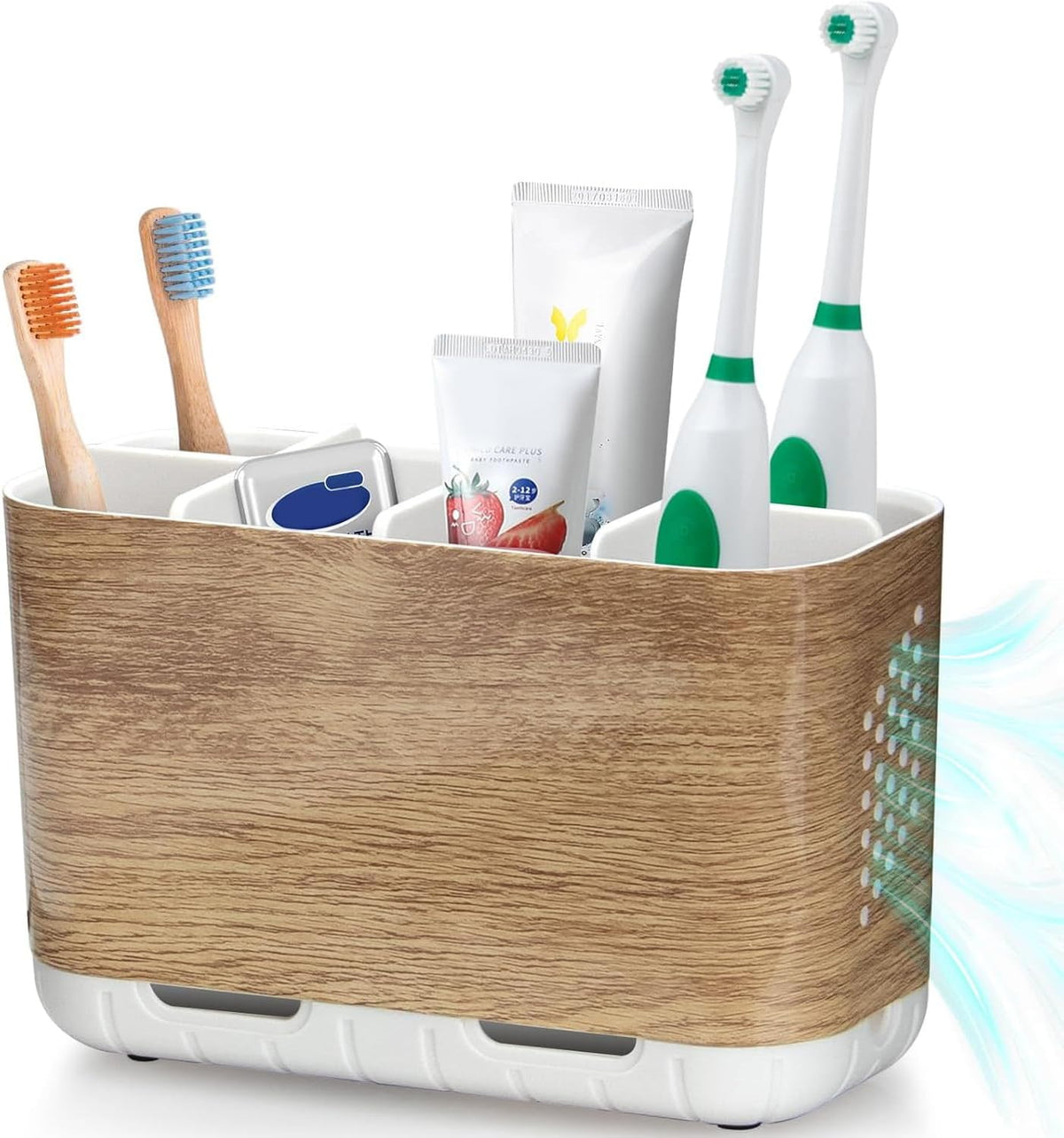 Boperzi Toothbrush and Toothpaste Holder Brushed Nickel Drainage for Bathroom Vanity, Large Electric Toothbrush Storage Caddy Anti-Slip Rustic with Adjustable Dividers for Family, Kids