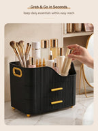 Large Makeup Organizer for Vanity, Bathroom Countertop, Black