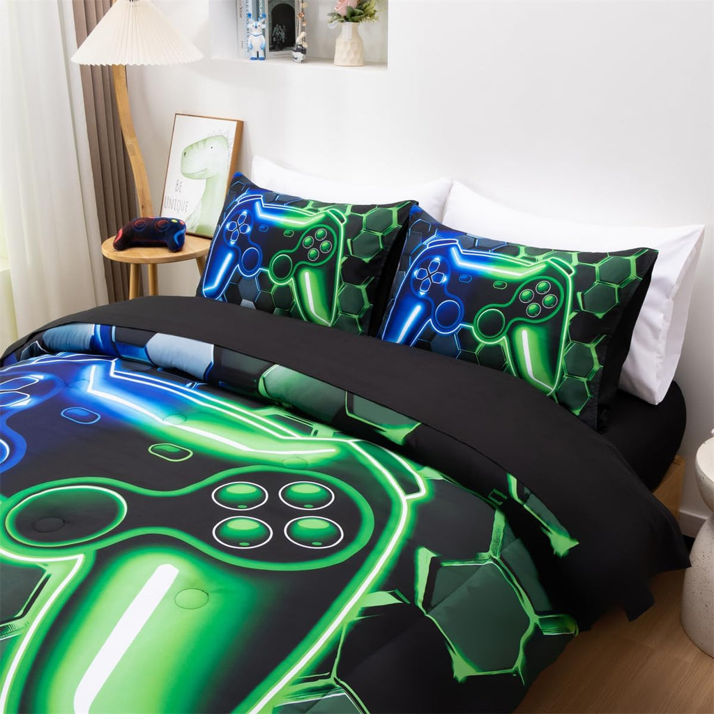 NTBED 5pcs Twin 3D Gaming Comforter Set for Boys Kids Gamer Bedding Sets
