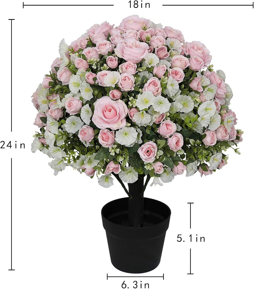 24" Artificial Potted Flowers for Outdoors, Silk Rose Faux Plants