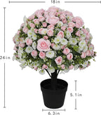 24" Artificial Potted Flowers for Outdoors, Silk Rose Faux Plants
