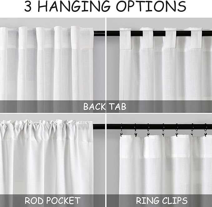 Nanspring White Linen Curtains for Living Room Extra Long Back Tab Curtains 2 - Image 2
