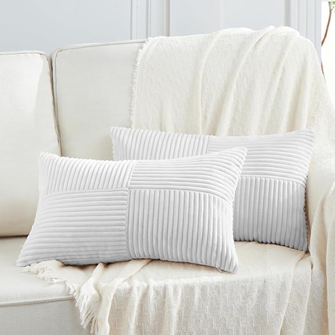 Fancy Homi 2 Packs White Lumbar Decorative Throw Pillow Covers 16x26 Inch by Fancy+Homi