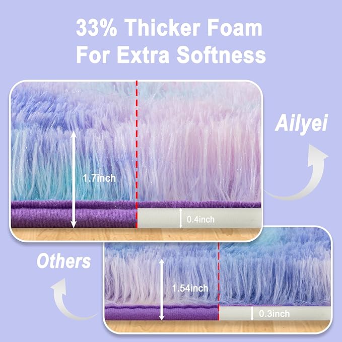 Soft Runner Rugs for Bedroom Hallways, 2x6 Purple Rainbow Fluffy Shag Throw - Image 5