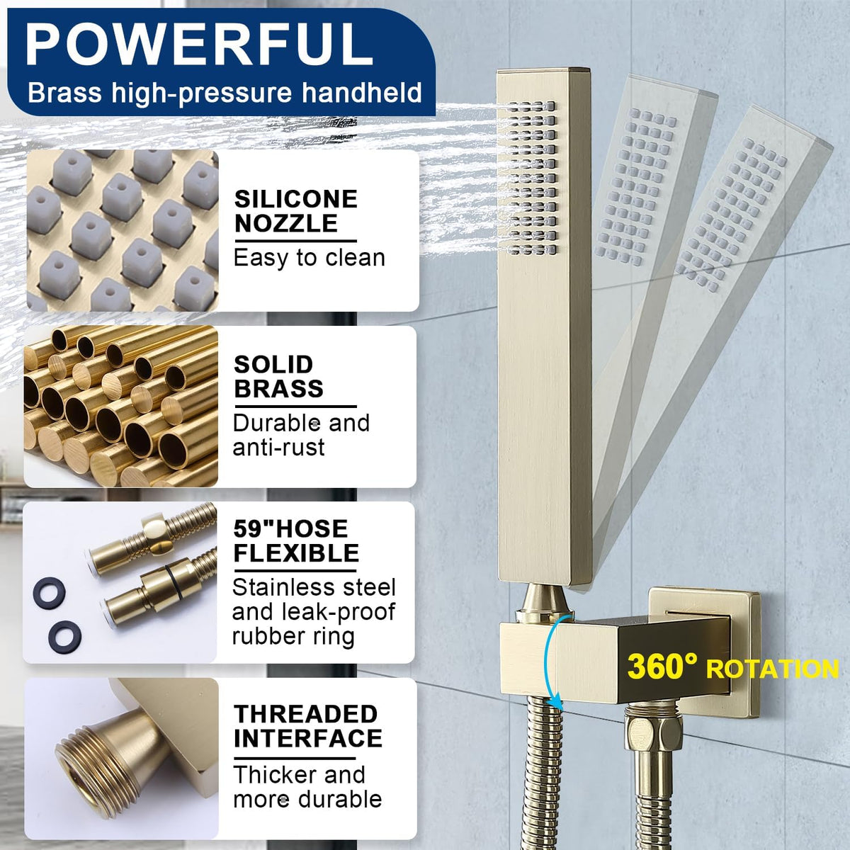 Rain Shower Head System with 14x20 Inch Ceiling Mount LED Head & 6 Inch Wall Head and Handheld Shower 3 Way Pressure Balance Valve Kit,Brushed Gold