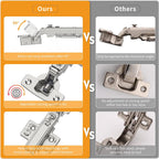 10 Pack Frameless Full Overlay Soft Close Concealed European Hinges, Self Closing Satin Nickel, 105 ° Open Angle 4D Adjustment, Speed Control, Clip On, Stainless Steel for Cabinet Door