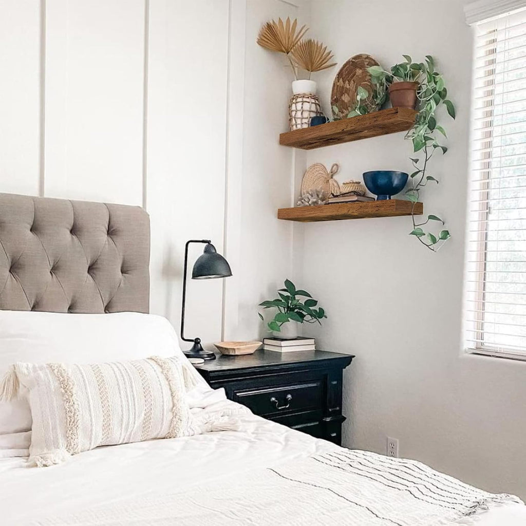 QEEIG Bathroom Long Floating Shelves for Wall (Brown, Set of 2, 23.6")