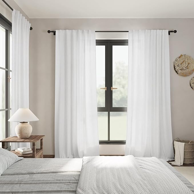 Nanspring White Linen Curtains 98 Inches Long 2 Panels Set Back Tab Rod Pocket - Image 7
