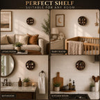 Wooden Crescent Moon Shelf Wall Decor — Aesthetic Floating Crystal Display Holder & Hanging Wall Organizer for Bedroom, Dorm & Spiritual Room Decor | 14"x14"x3.5" | (Dark Brown)