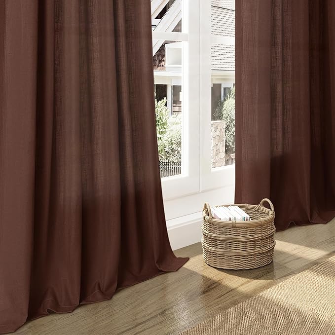 Rustic Brown Linen Curtains 63 Inches Long 2 Panel Sets - Image 6