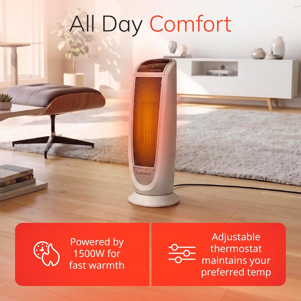 Lasko Oscillating Digital Ceramic Tower Space Heater - 23” - 5165 - White