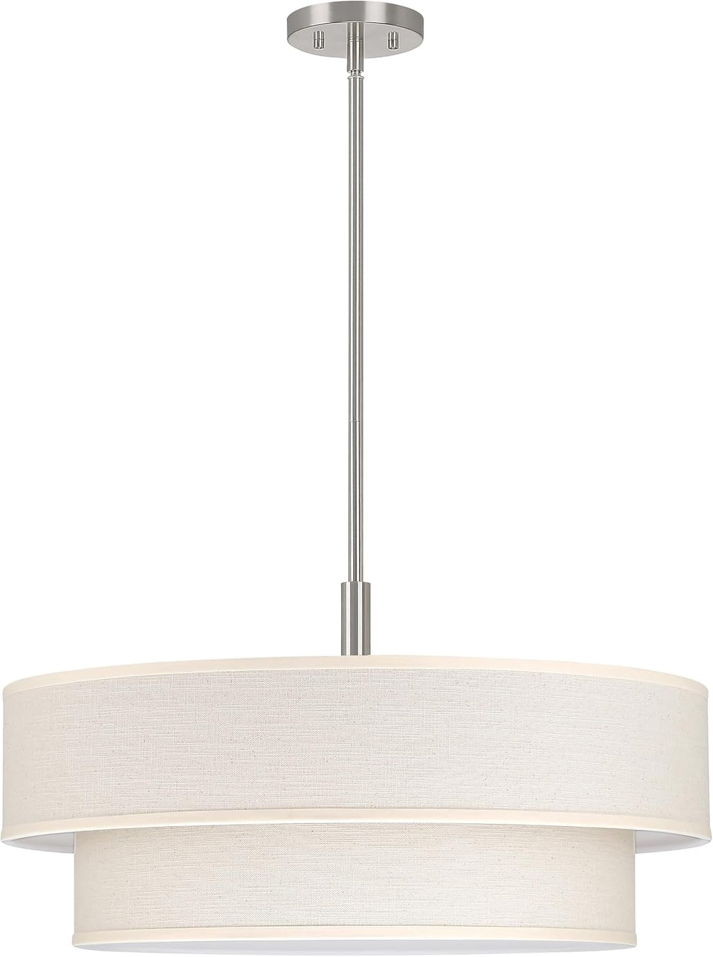 2 Tier 21" Black Semi-Flush Mount Light Cream Fabric Drum Shade
