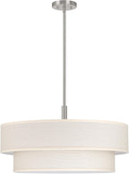 2 Tier 21" Black Semi-Flush Mount Light Cream Fabric Drum Shade