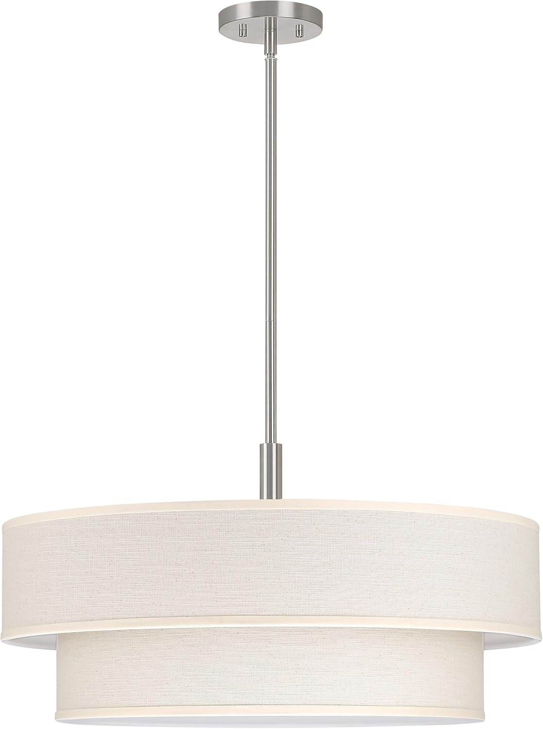 2 Tier 21" Black Semi-Flush Mount Light Cream Fabric Drum Shade