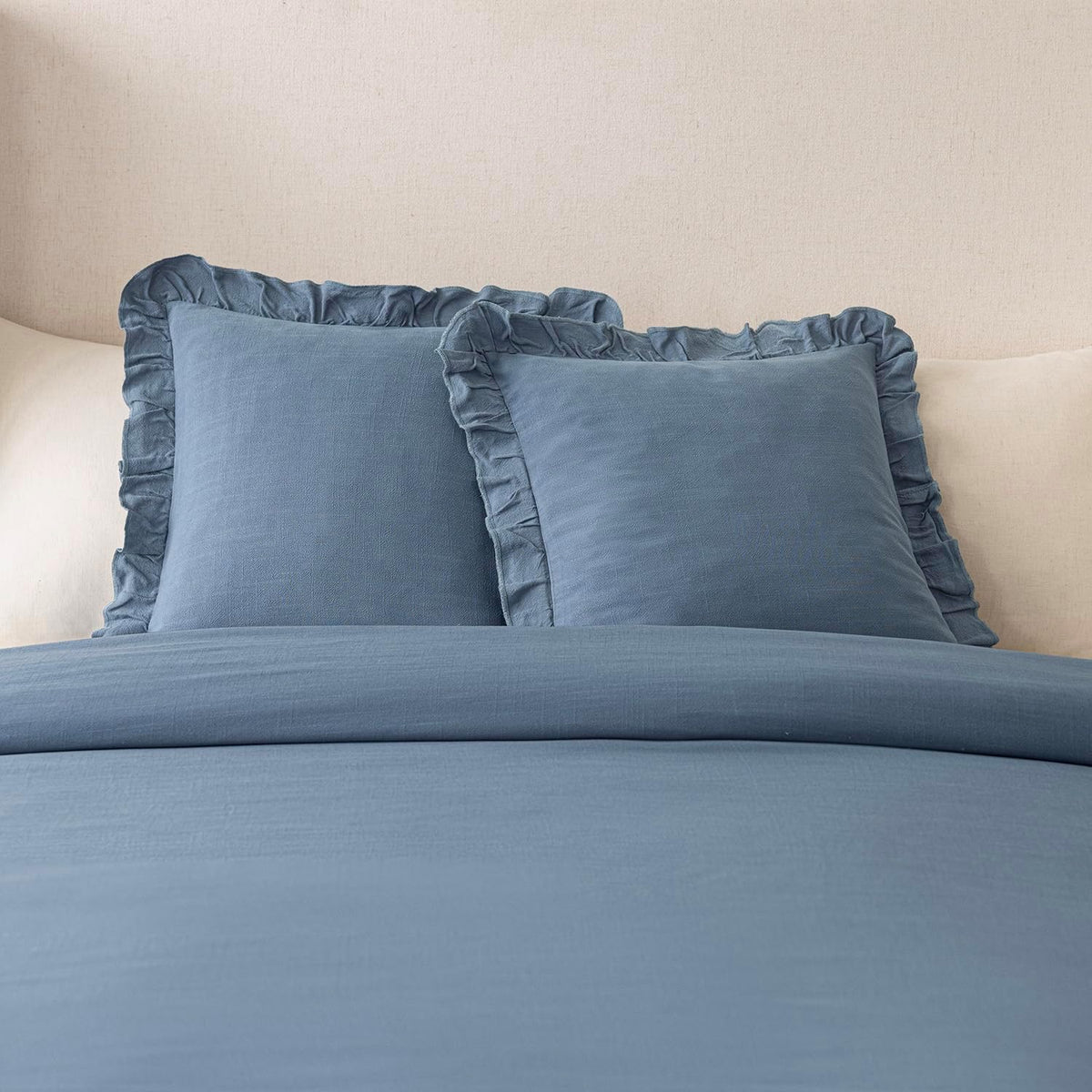 Foindtower Linen Fringe Ruffle Throw Pillow Covers 20×20 Inch Coronet Blue