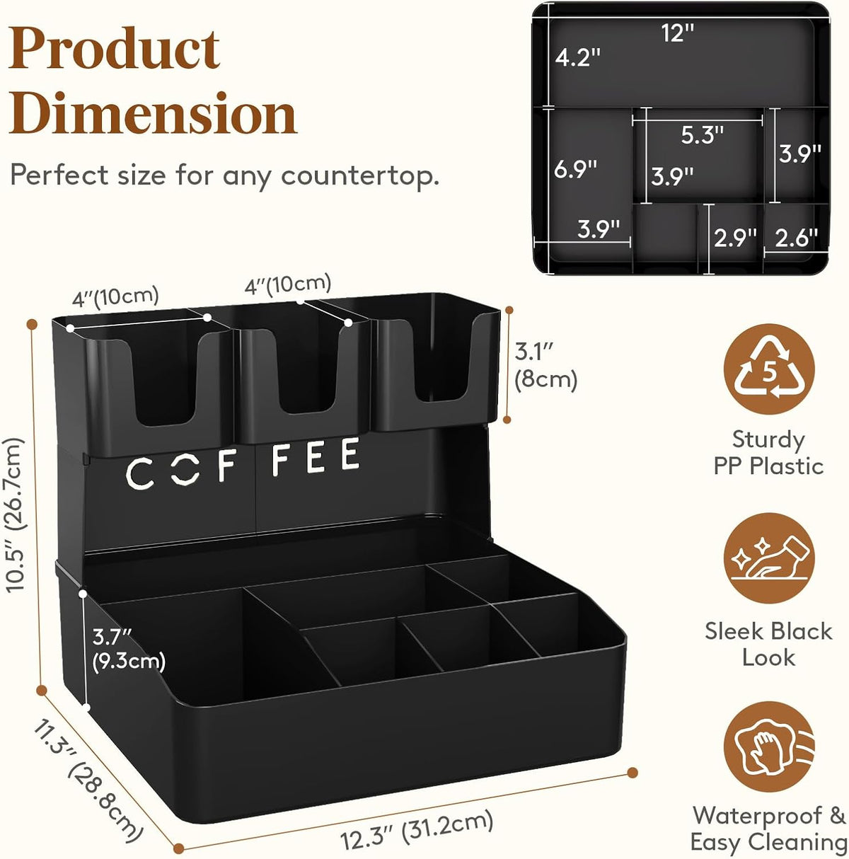 Lifewit 2-tier Coffee Station Organizer, 10 Compartments, Black, Plastic