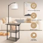 PESRAE Floor Lamp with Table, End Tables with Charging Station