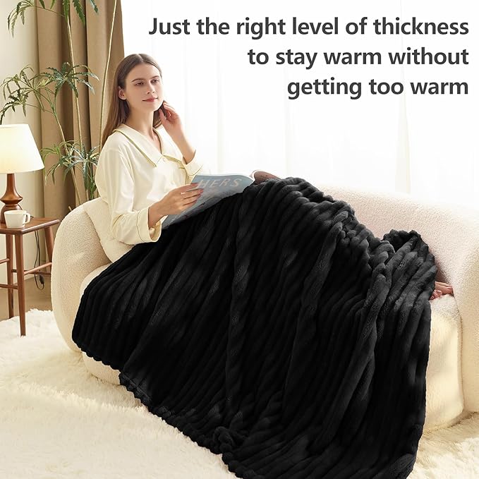 HIMEET Black Ribbed Twin Blanket - Image 3