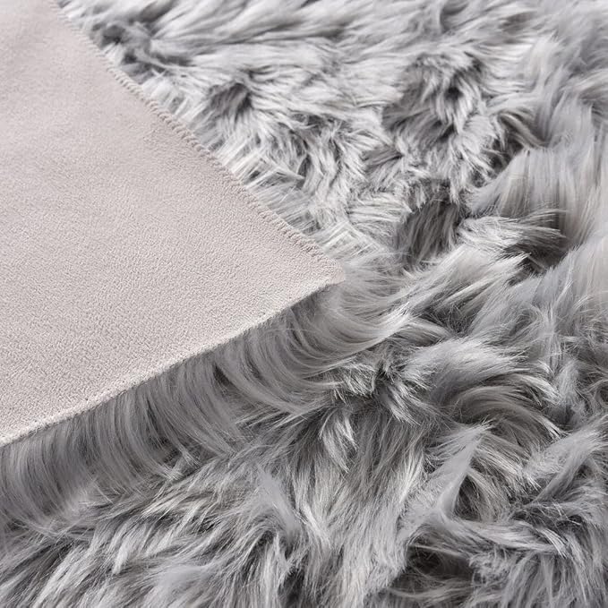 ORINOVA Silver Grey Plush Faux Sheepskin Fur Area Rugs - Image 4