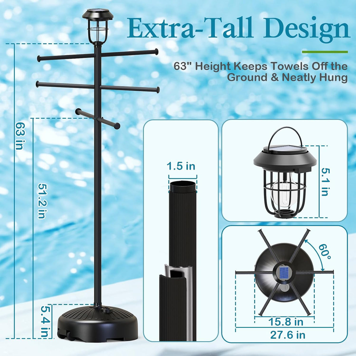 Pool Towel Rack Outdoor with Lights & Wheels