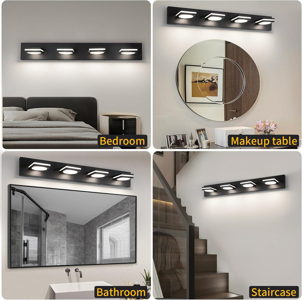 OKELI Bathroom Light Fixtures, Matte Black Vanity Light Modern LED 3CCT