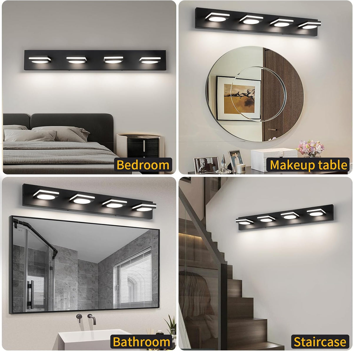 OKELI Bathroom Light Fixtures, Matte Black Vanity Light Modern LED 3CCT