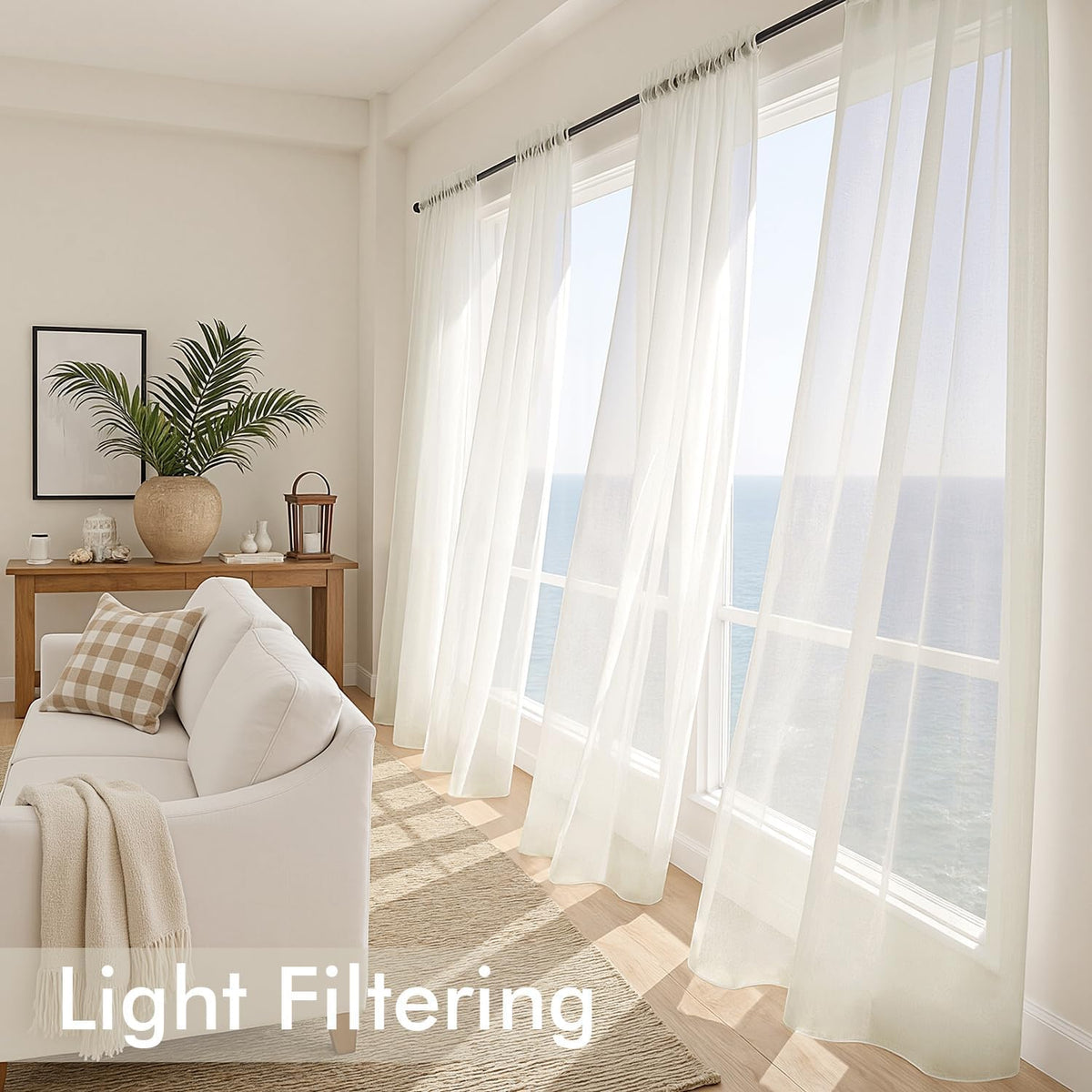 MIULEE Ivory Sheer Curtains 84 Inches Long 4 Panels 42 x 84 Inches