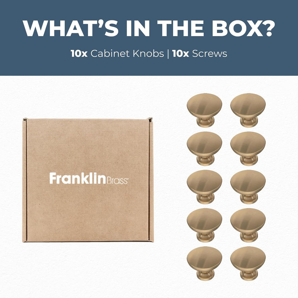 Franklin Brass - Fulton Champagne Bronze Round Cabinet Knobs 1-3/16" Easy Install, Durable Hardware for Drawers, Dresser, Kitchen Cabinet Doors, and Furniture (10-Pack)