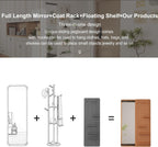 KungFuWood Full Length Mirror with Shelf and Hooks,Entry Way Mirrors for Wall,Wall Mirror with Shelf,Wall Mirror with Storage Multifunctional Design Panel,Living Room (Cherry, 52.4" L x 19" W)