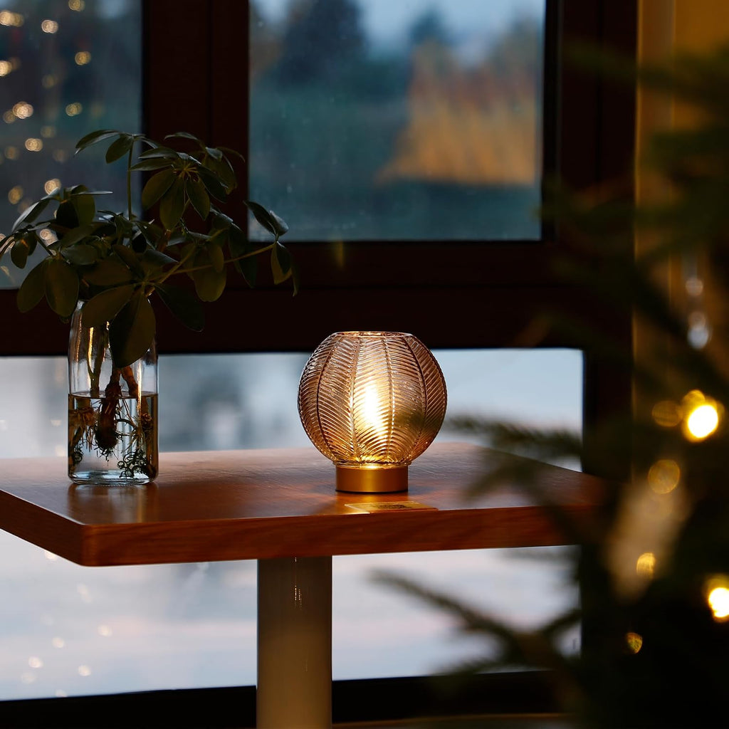 LUSHARBOR Battery Operated Decorative Glass Table Lamp with Timer Amber