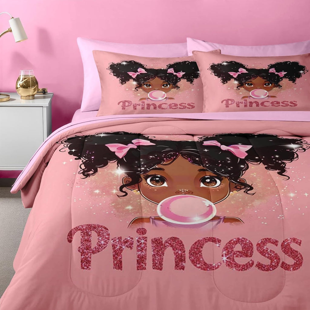 Nesker Twin Comforter Set for Girls, 5 Pieces Princess Bedding for Kids