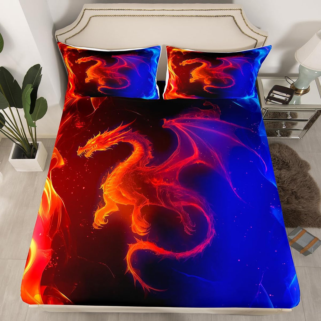Erosebridal Dragon Bedding Set Nebula Fitted Sheet Queen Size Mysterious