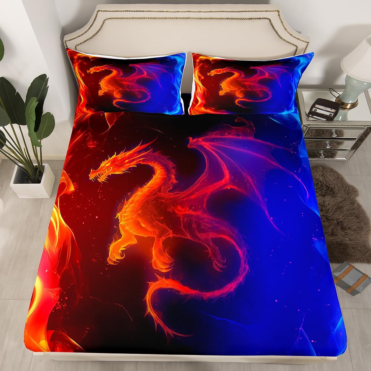 Erosebridal Dragon Bedding Set Nebula Fitted Sheet Queen Size Mysterious