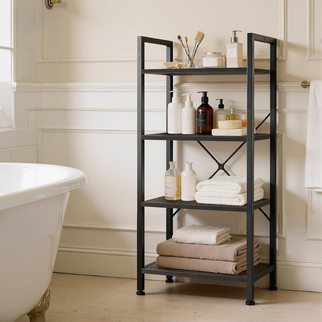 4 Tier Bookshelf, Free Standing Bookcase with Open Storage Shelves
