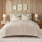 EverGrace Striped Channel Velvet Quilt Set, King Size, Light Sand