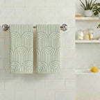 Artoid Mode 2 Pcs Beige Green Arched Stripes Jacquard Hand Towels for Bathroom, 100% Cotton Soft Absorbent Bathroom Decor Towels, 13.7 x 29.5 Inch